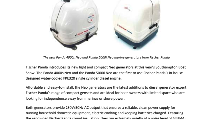 Fischer Panda Presents New Light and Compact Neo Generators at Southampton Boat Show