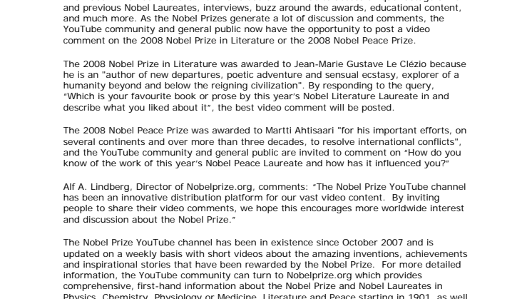"Have Your Say" on the 2008 Nobel Prizes in Literature or Peace