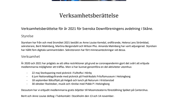 Verksamhetsberättelse 2021 Skåne