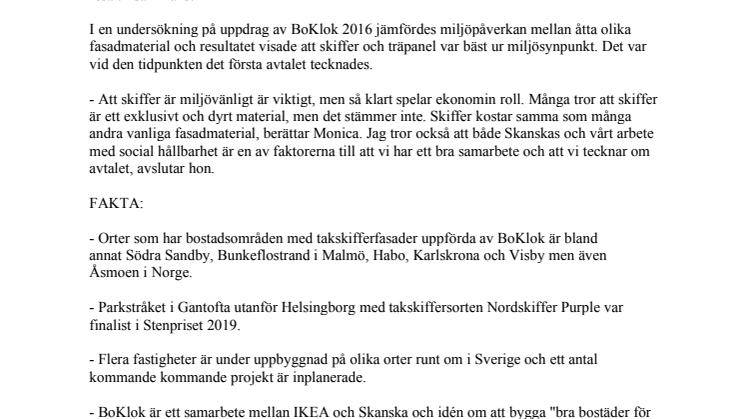 BoKlok och Nordskiffer förnyar ramavtal