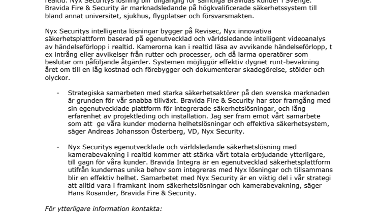 Nyx Security och Bravida Fire & Security samarbetar om kompletta och innovativa säkerhetslösningar