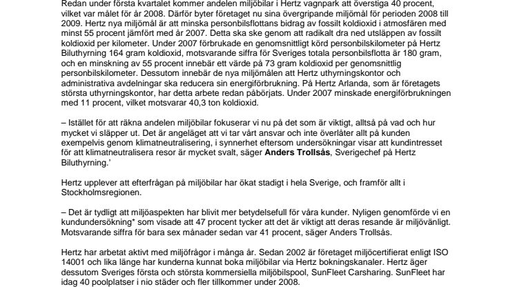 Hertz ska halvera sina utsläpp av fossilt koldioxid