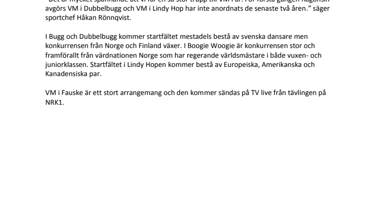 Uttagna dansare till VM i Fauske 2012