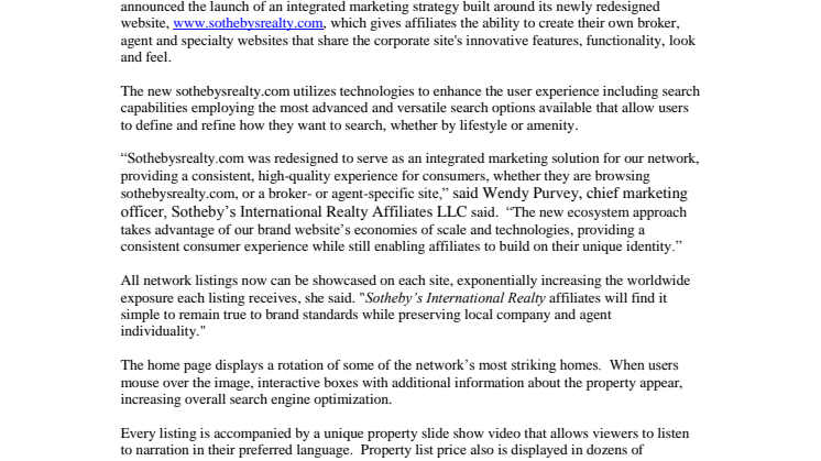 Sotheby’s International Realty Brand Launches Integrated Marketing Strategy