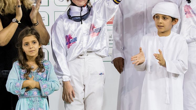 Stina Landh efter segern i Abu Dhabi