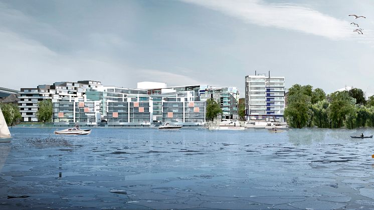Gröndal Strand sett från vattnet. Arkitekt: Bengt Rydén MAP Stockholm, ark SAR/MSA.