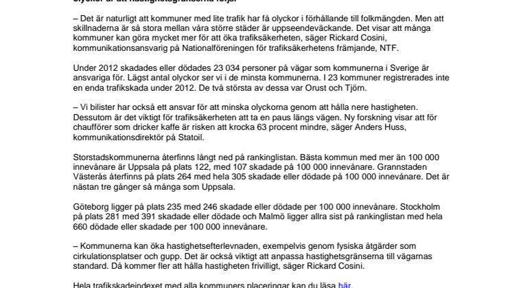 Stora skillnader i trafikolyckor i kommunerna