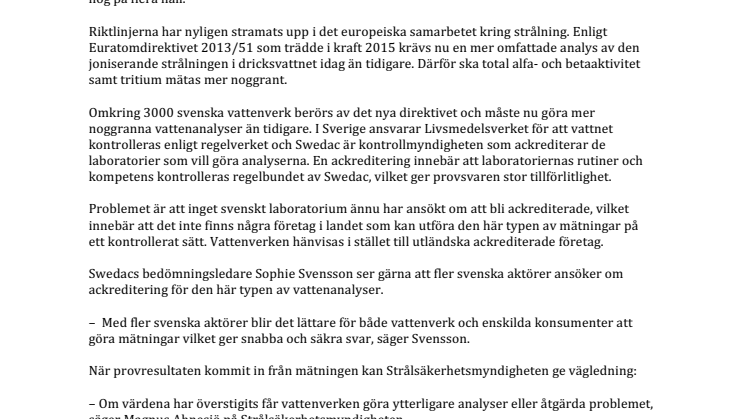 Skärpta regler kring radioaktivitet i dricksvatten