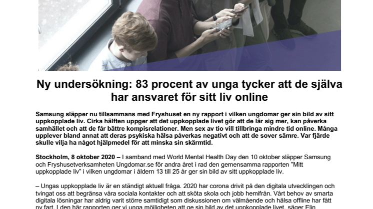Ny undersökning: 83 procent av unga tycker att de själva har ansvaret för sitt liv online