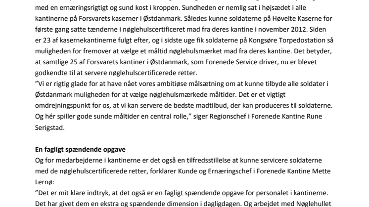 Alle soldater i Østdanmark kan nu spise nøglehulsmærket mad 