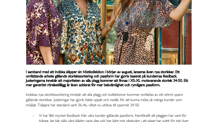 Indiska justerar sina storlekar efter feedback från kunderna 