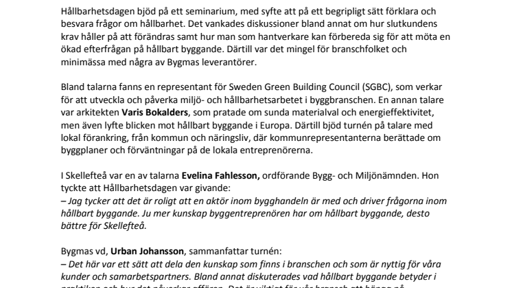 Inspirerande Hållbarhetsturné bjöd in lokala byggentreprenörer på sex orter