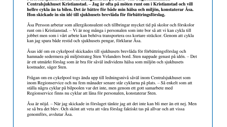 Miljövänliga tjänsteresor med nyöppnad cykelpool