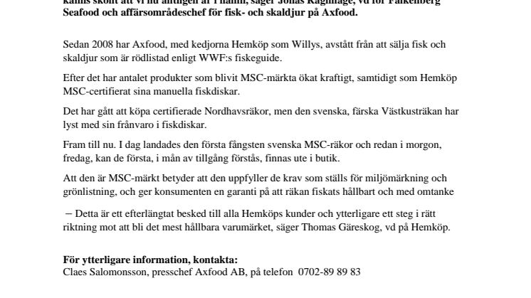 Grönt ljus för svenska Västkusträkor på Hemköp