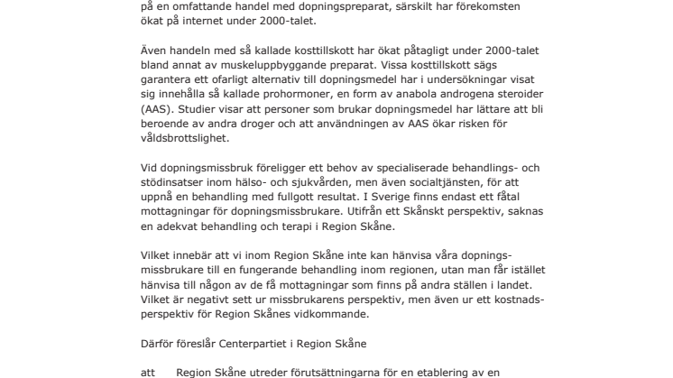 Motion - Behandlingsmottagning för brukare av dopningsmedel