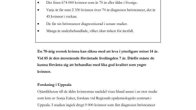 Äldre kvinnor och bröstcancer – underbehandling och sämre överlevnad