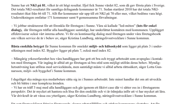 Sunne kommun 5:a i Sverige på myndighetsservice