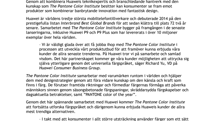 Huawei och The Pantone Color Institute utforskar färgspråket i kommande smartphone-modeller