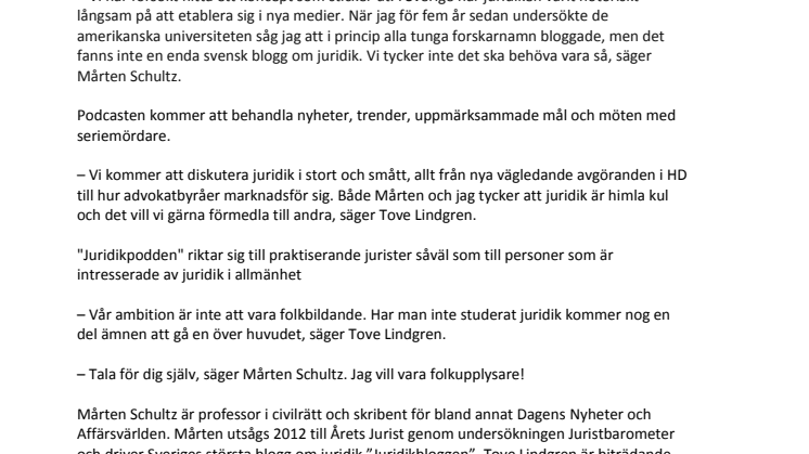 Mårten Schultz lanserar Sveriges första juridikpodcast