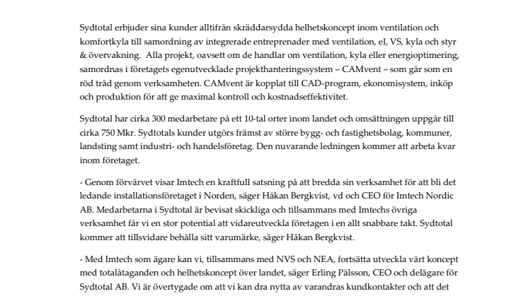 Imtech Nordic AB förvärvar Sydtotal AB