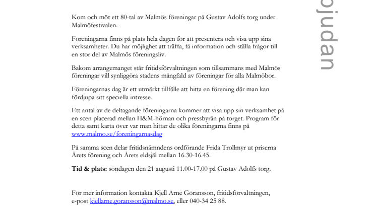 Föreningarnas dag 21/8 på Gustav Adolfs torg