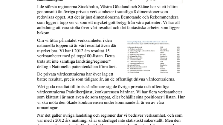 Patienterna är mycket nöjda med Praktikertjänsts primärvård