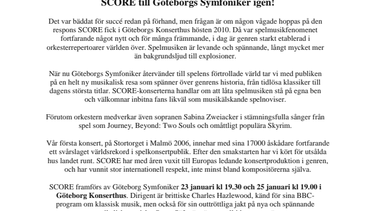 SCORE - dataspelskonsert med Göteborgs Symfoniker!