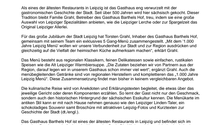 Barthels Hof - "1.000 Jahre Leipzig Menü"