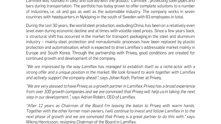 Priveq - a new growth partner for Lamiflex