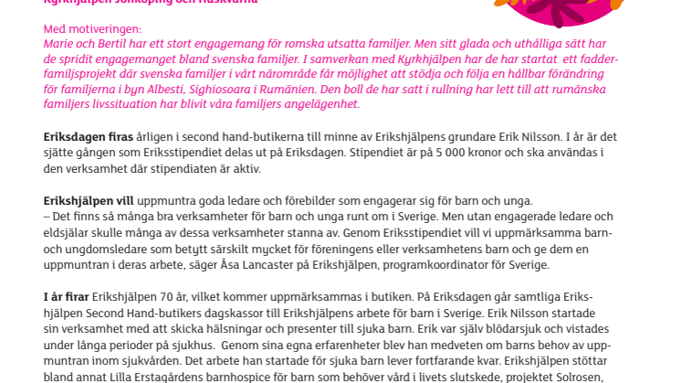 Par tar emot Eriksstipendiet i Huskvarna