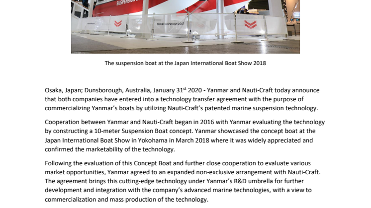 Yanmar and Nauti-Craft Sign Technology Transfer Agreement for Marine Technology