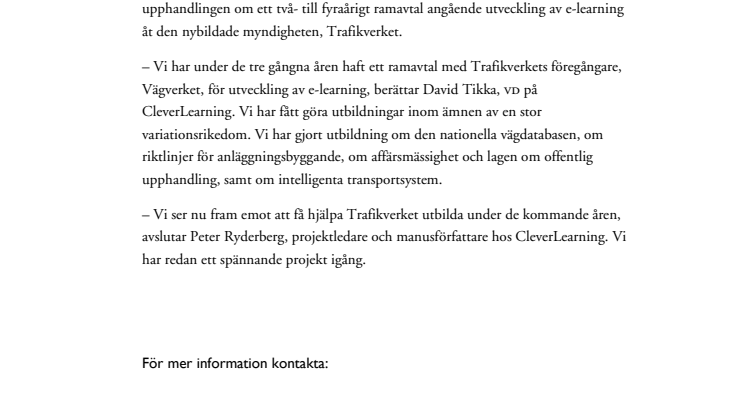 Trafikverket upprättar ramavtal för e-learning med CleverLearning