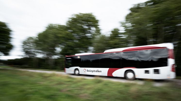 Buss Blekingetrafiken i Mjällby Sölvesborgs kommun 2019 vid användning, ange foto Sölvesborgs kommun