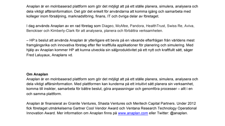 HP väljer Anaplan för global säljplanering i molnet