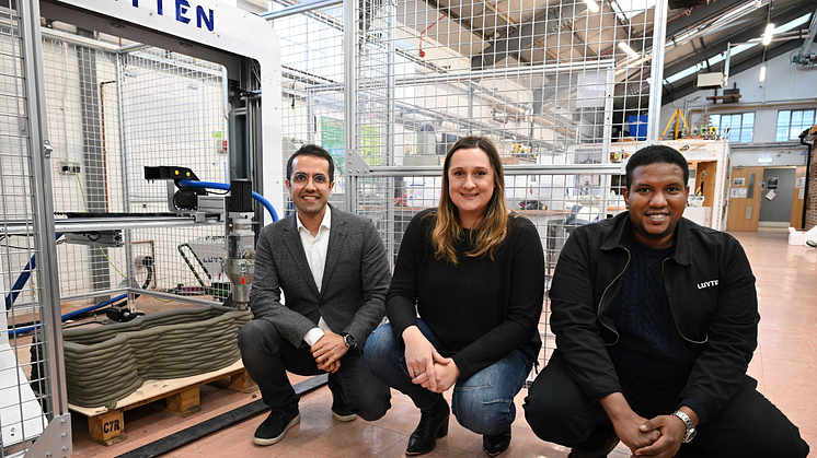 L-R: Dr Mohammadali Rezazadeh, Assistant Professor of Structural Engineering at Northumbria University; Natalie Wadley, Co-founder and CEO at ChangeMaker 3D; Ahmed Mahil, President and CEO at Luyten 3D