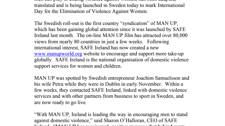Irish MAN UP Campaign Against Violence Gains Global Attention