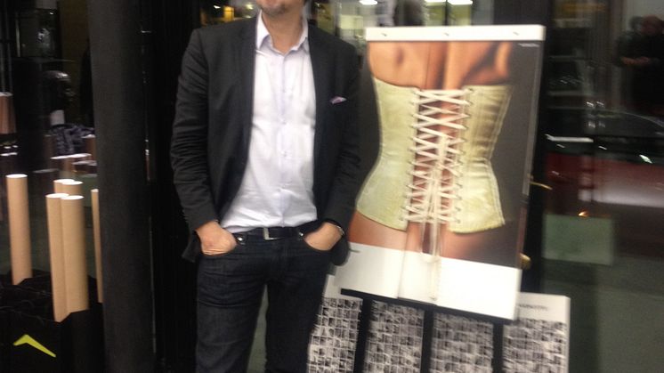 OPEN's David Gray stands beside the Iggesund calendar during the Black Box event in #Stockholm #bbstklm
