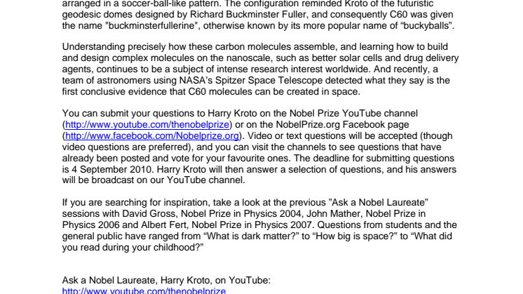 Your Questions Answered by Nobel Laureate, Harry Kroto, on YouTube and Facebook