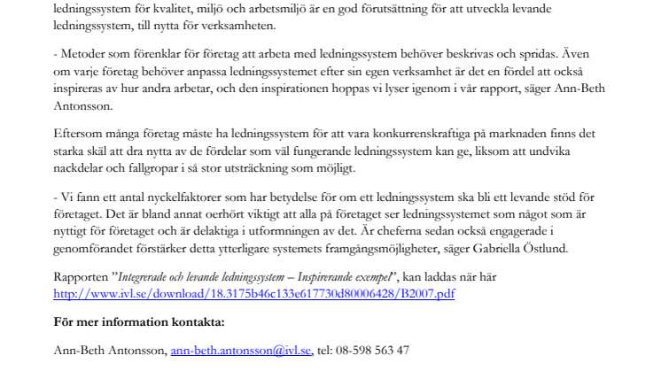 Ny rapport ger exempel på väl fungerande ledningssystem