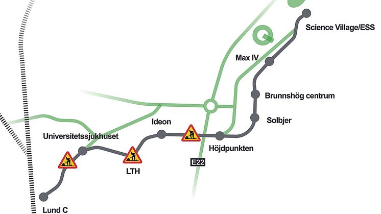 Spårvägen i Lund börjar byggas den 7 mars, på tre olika platser: Kung Oskars väg vid Getingevägen, på Sölvegatan vid Kårhuset och på Sölvegatan vid E22. 