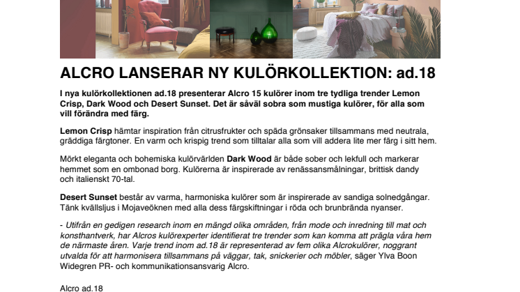 Alcro lanserar ny kulörkollektion: ad.18