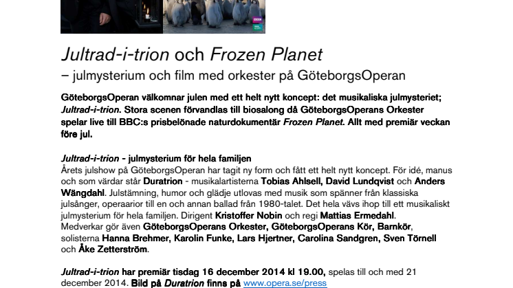 Julmysterium och film med orkester på GöteborgsOperan 