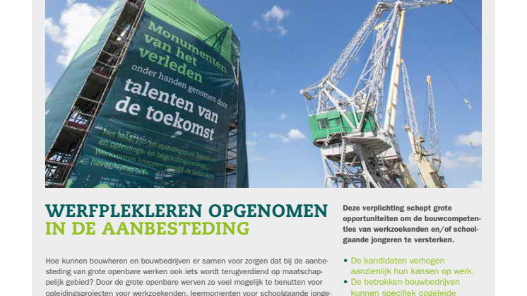 'Leerkansen op de werf. Werkplekleren opgenomen in de aanbesteding'