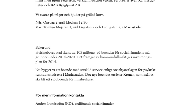 Pressinbjudan: Första spadtaget för nytt boende i Mariastaden