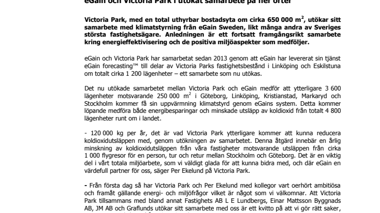 eGain och Victoria Park i utökat samarbete på fler orter