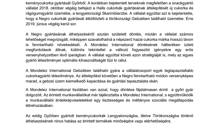 A Mondelēz International elköltözteti a cukorka gyártást Győrből
