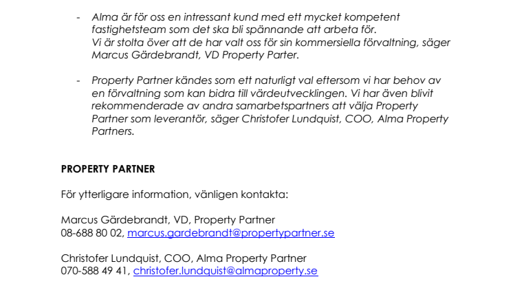 Property Partner förvaltar åt Alma