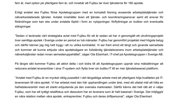 Fujitsu tecknar nytt avtal med Apoteksgruppen