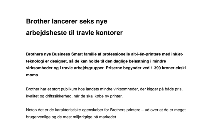 Brother lancerer seks nye arbejdsheste til travle kontorer