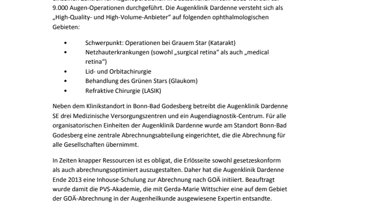 Inhouse-Schulung zur Abrechnung nach GOÄ in der Augenklinik Dardenne